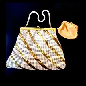 Whiting & Davis Vintage Ivory & Gol Metal Mesh Evening Bag